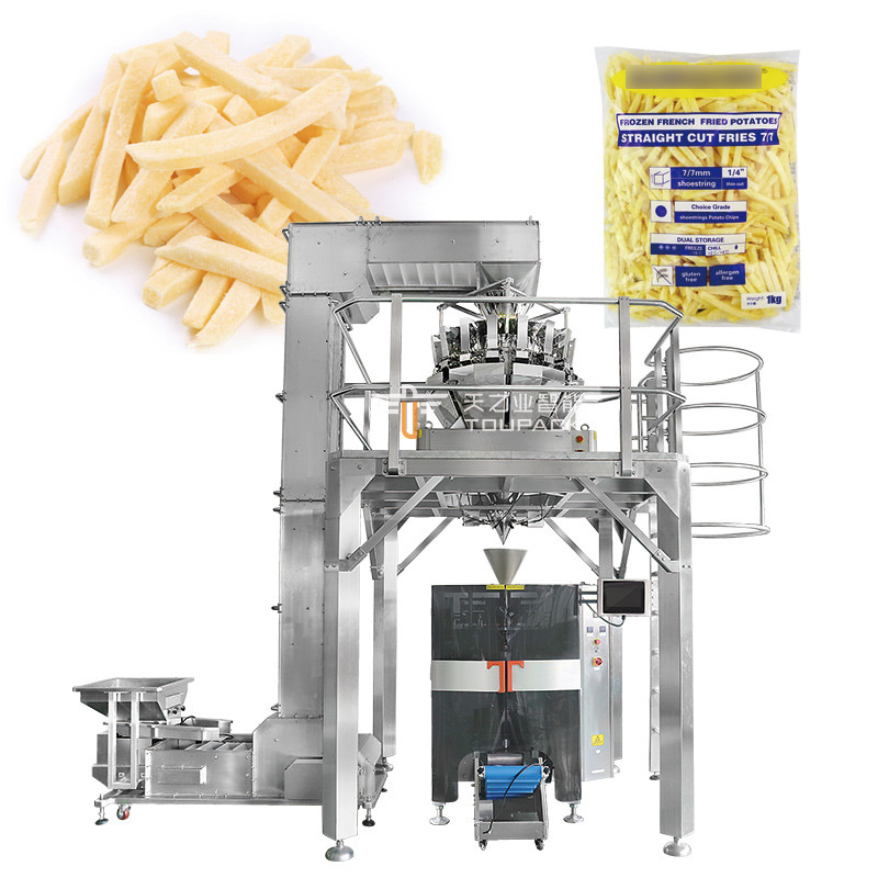 Muti-Fonction à grande vitesse Meatball congelé Vffs Rétrécissement de l'emballage de la machine de mise en sac légumes congelés multi-tête pesanteur