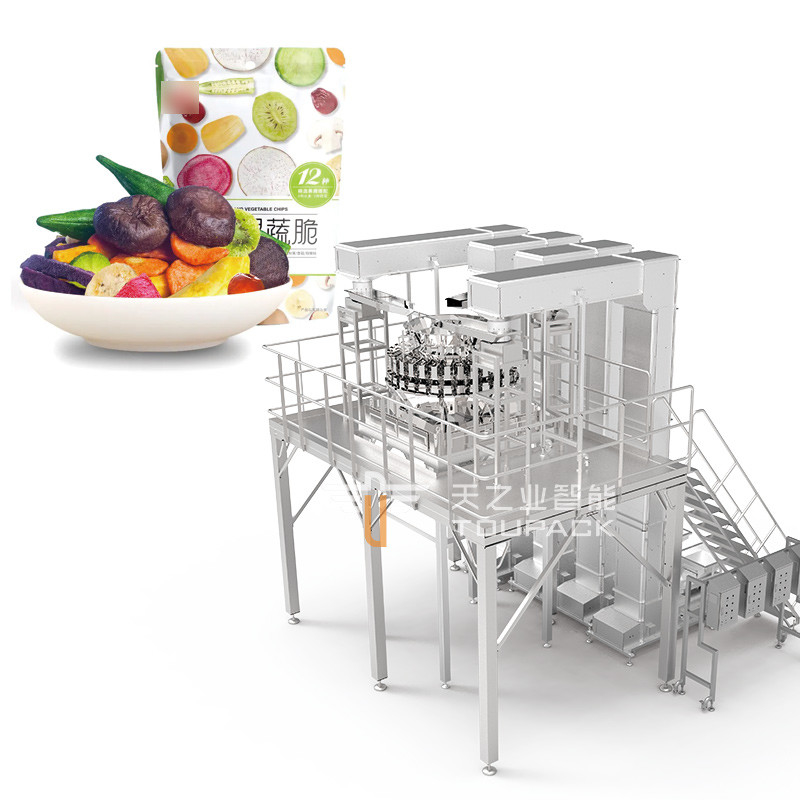 Machine d'emballage de légumes secs croustillants multi-tête pesanteur congeler machine d'emballage de fraises de fruits mélangés de mangue séchée