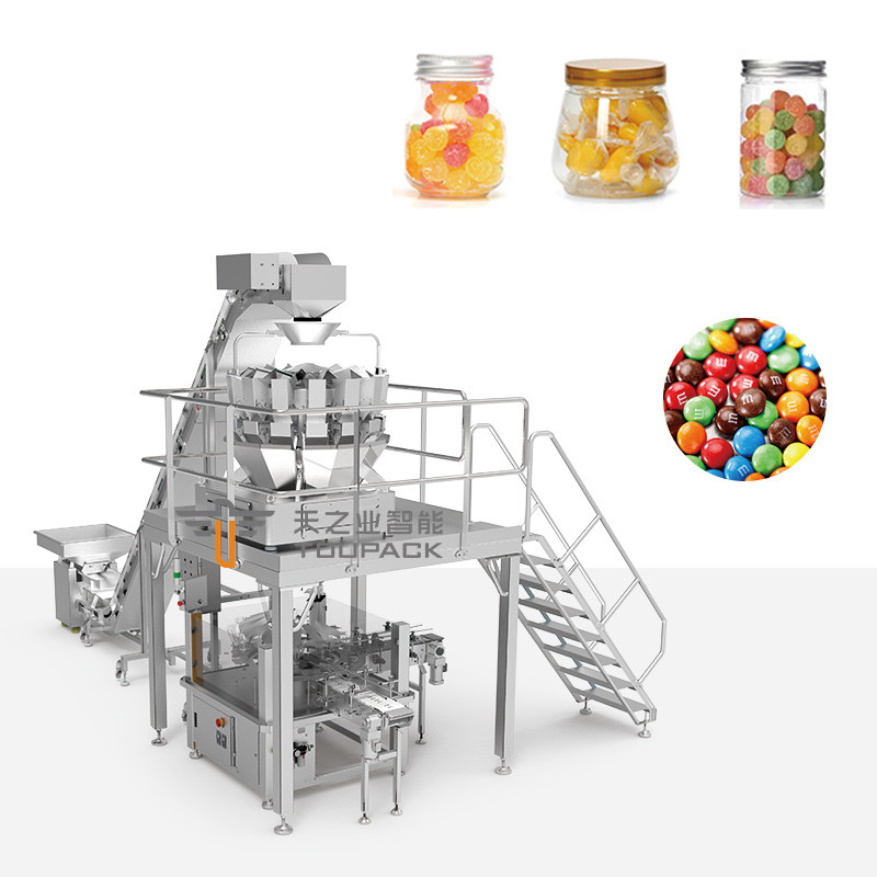 Machine de remplissage automatique multi-fonction de bouteille de pot en boîte de popcorn à la gelée de coton et à l' arachide