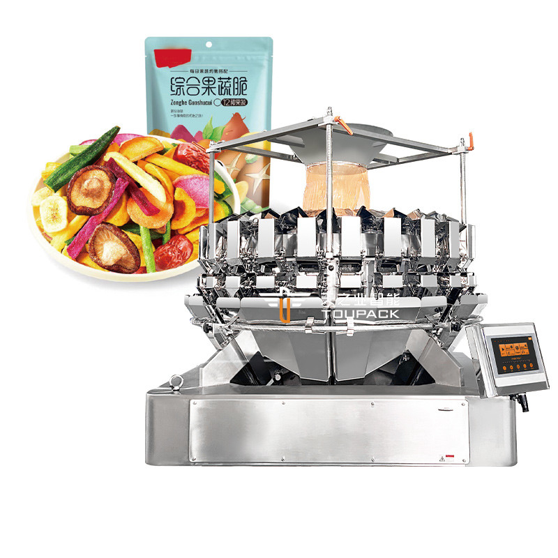 Pesoir à plusieurs têtes Noix de nourriture Fruits secs Chocolat haricots Poulet bonbons Biscuits Banane Chips Fermeture éclair Poche Emballage machine
