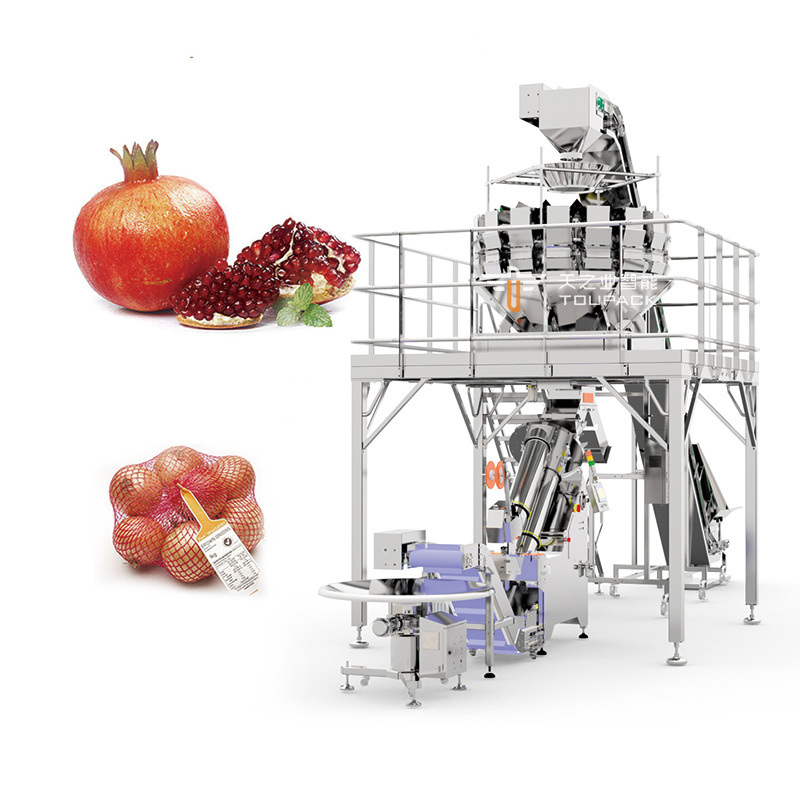 Baleuse automatique à grande vitesse en acier inoxydable 304/316 pour sacs en filet pour fruits et légumes avec une vitesse d'emballage de 25-40 BPM