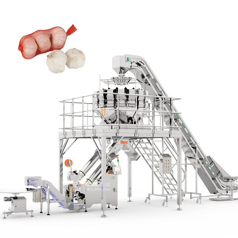 Machine automatique d'emballage de sacs à nette de pommes de terre/machine d'emballage de sacs en treillis de gingembre/machine d'emballage de sacs en treillis de fruits d'agrumes pour supermarché
