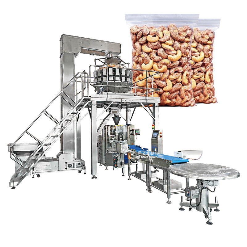 Full Automatic VFFS Weighing Seal Pouch Bag Packaging Coffee Feed Banana Candy Snack Nitrogen Grain Potato Chips Packing Machine