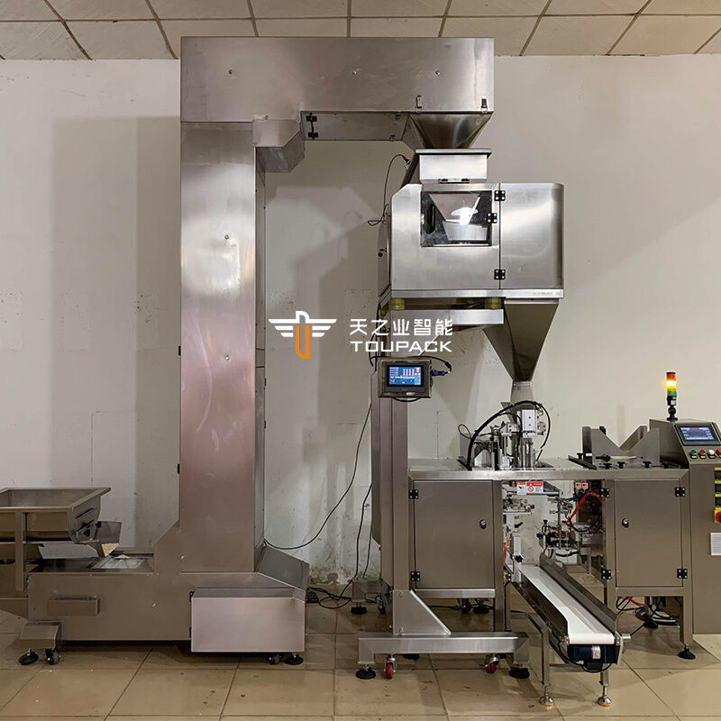 Automatic 4 Head Linear Weigher Packing Machine 500g 1kg 2kg Food Grade Gluing Labeling Foil Paper For Beans Pellets Sugar