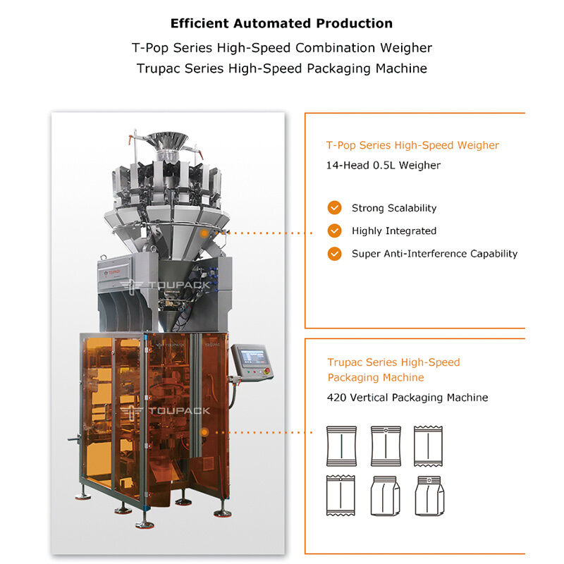 Système d'emballage automatique de pesage compact pour petits produits 5-200g 20-200 sacs/min avec conception modulaire et contrôle de haute précision