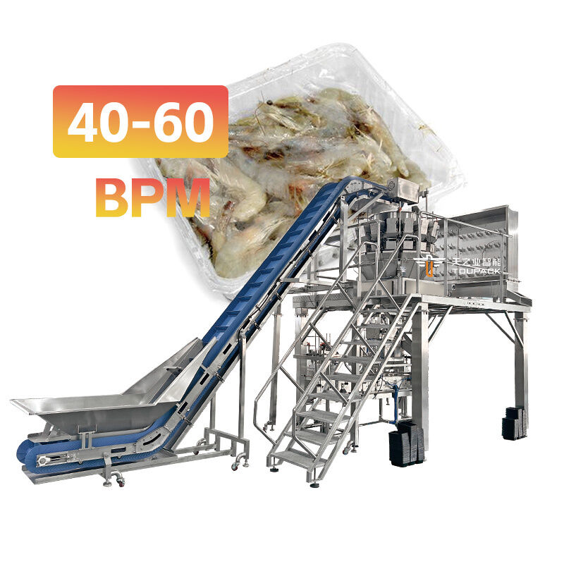 All-in-one ligne automatique de déshydratation et de remplissage de plateau avec pesage à vis à plusieurs têtes de haute précision pour la viande collante