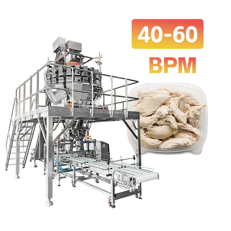 All-in-one ligne automatique de déshydratation et de remplissage de plateau avec pesage à vis à plusieurs têtes de haute précision pour la viande collante