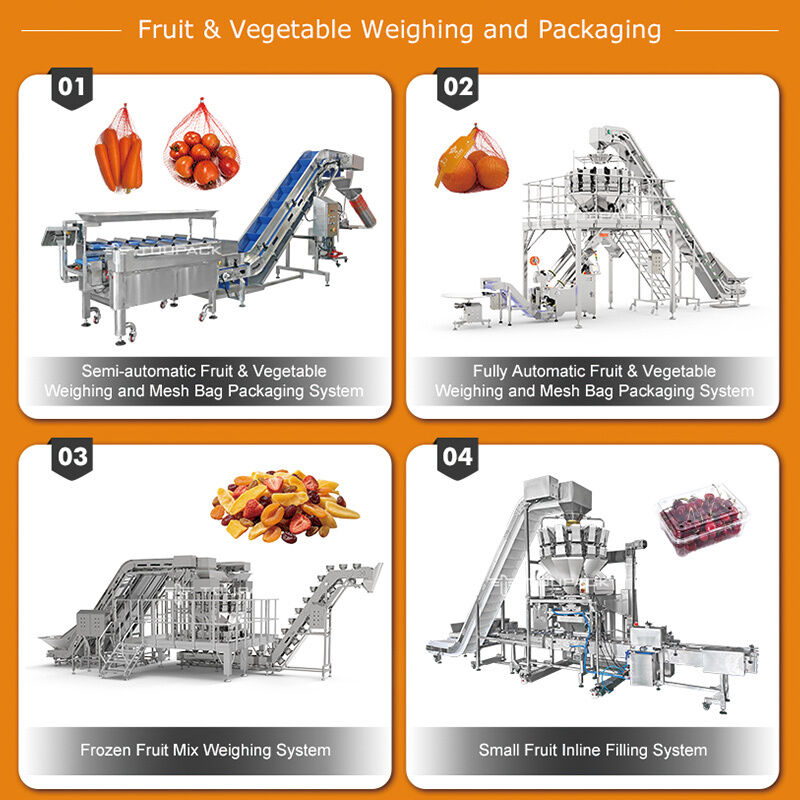 Ligne d'emballage de scellage de plateau de fruits et légumes de tomates cerises, peseuse linéaire automatique avec système de pesage de haute précision