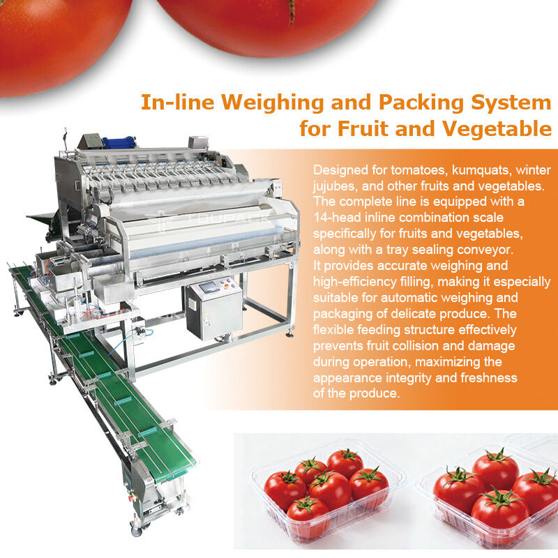 Ligne d'emballage de scellage de plateau de fruits et légumes de tomates cerises, peseuse linéaire automatique avec système de pesage de haute précision