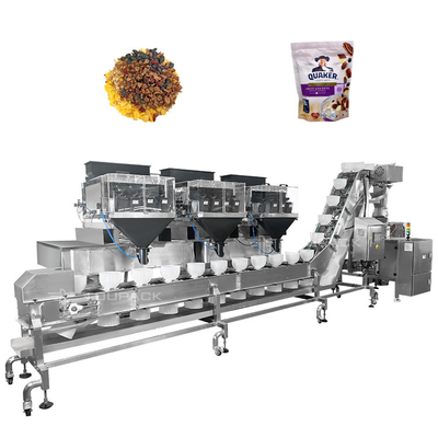 Fabrique mélangée de fruits secs et de noix multi-tête pesanteur 4 têtes ligneux pesanteur Vffs machine d'emballage de sac à glissière machine d'emballage
