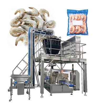 Ligne d'emballage de nuggets de poulet surgelés avec peseuse associative et machine à sachets préfabriqués